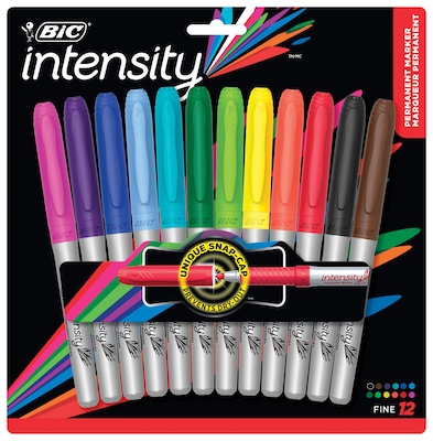 BIC Intensity Permanent Markers, Fine Tip, Assorted, 12/Pack (GPMAP12AS)