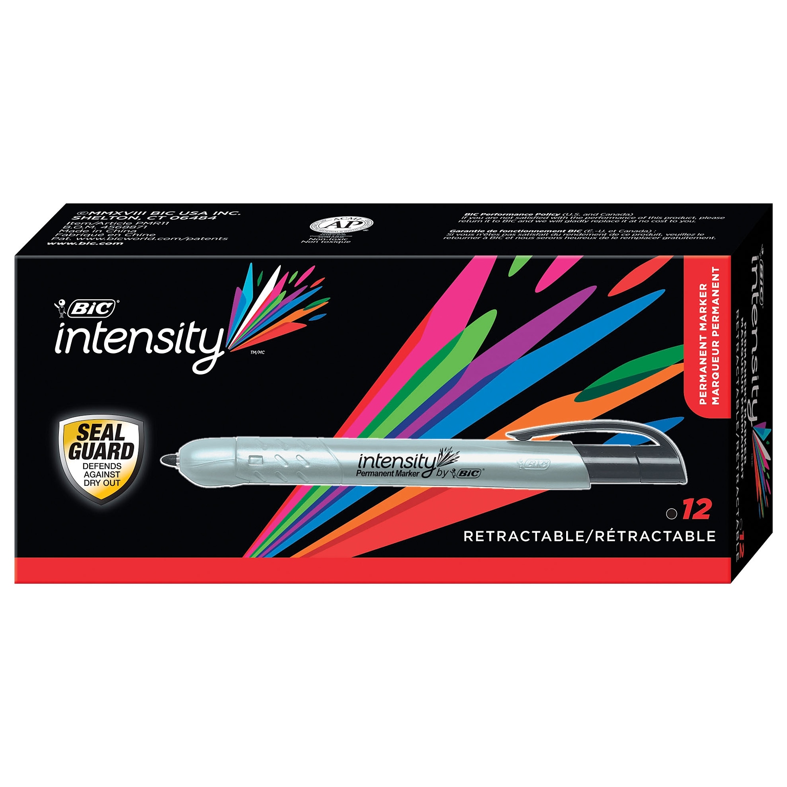 BIC Intensity Retractable Permanent Markers, Fine Tip, Black, 12/Pack (PMR11BK)