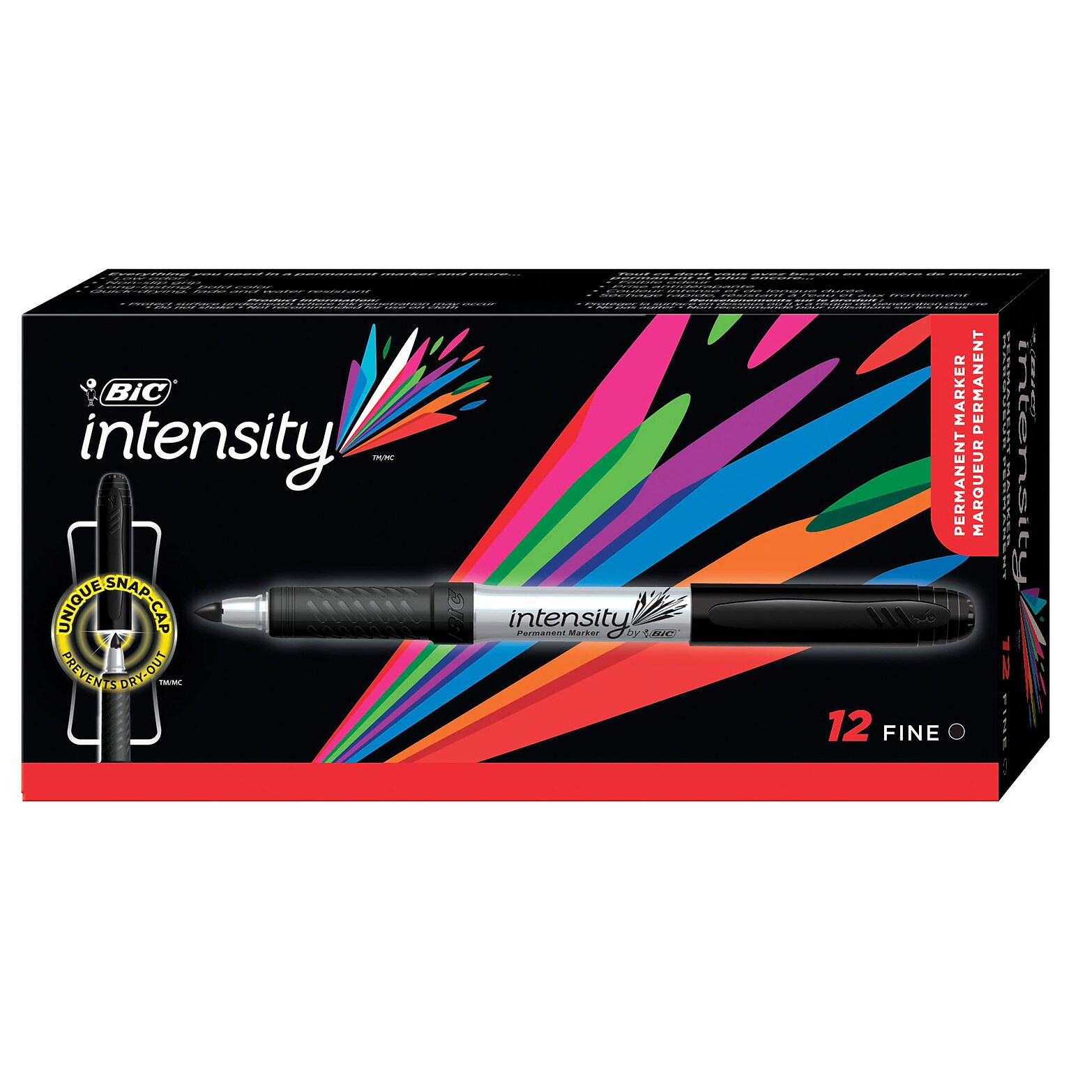 BIC Intensity Permanent Marker, Fine Point, Black, 12/Pack (GPM11-BLK)