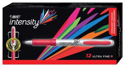BIC Intensity Permanent Markers, Ultra Fine Tip, Red, 12/Pack (GPMU11RD)
