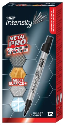 BIC Intensity Metal Pro Permanent Markers, Bullet Tip, Black, 12/Pack (PMIPK11-BLK)
