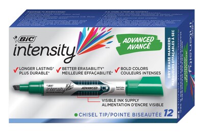 BIC Intensity Advanced Tank Dry Erase Markers, Chisel Tip, Green, 12/Pack (GELIT11-GRN)