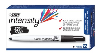 BIC Intensity Dry Erase Markers, Fine Tip, Black, 12/Pack (DECF11-BK)