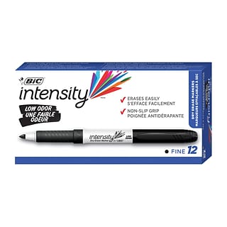 BIC Intensity Low Odor Dry Erase Markers, Fine Point, Black, Dozen (GDE11BLK)