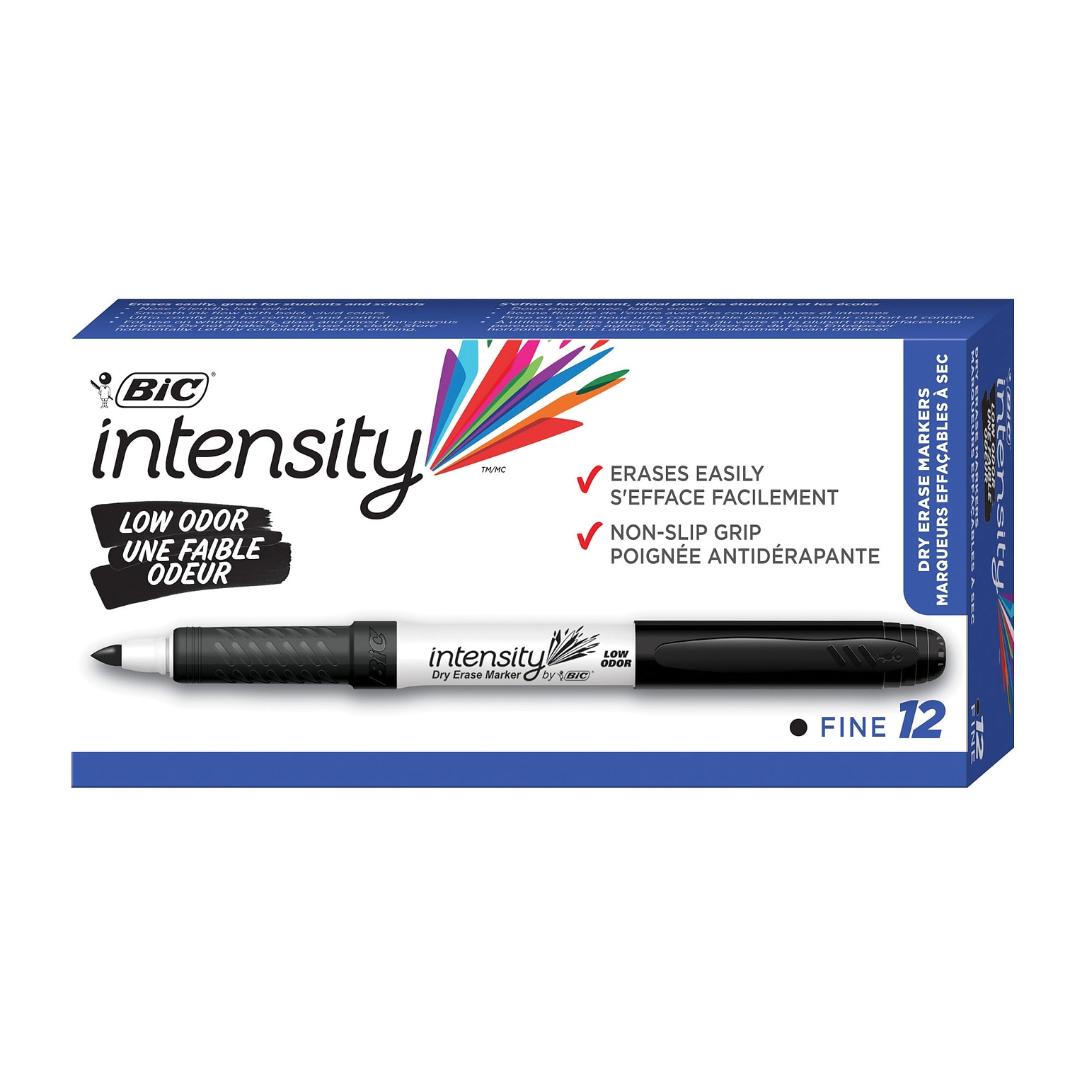 BIC Intensity Dry Erase Markers, Fine Tip, Black, 12/Pack (GDE11BLK)