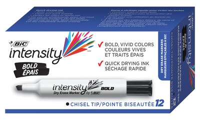 BIC Intensity Bold Tank Dry Erase Markers, Chisel Tip, Black, 12/Pack (32858)
