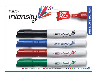 BIC Intensity Tank Dry Erase Markers, Chisel Tip, Assorted, 4/Pack (GDEMP41-AST)