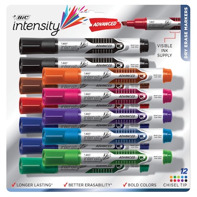 BIC Intensity Advanced Dry Erase Marker, Tank Style, Chisel Tip, Assorted  Colors, Bright & Vivid Colors, 12-Count