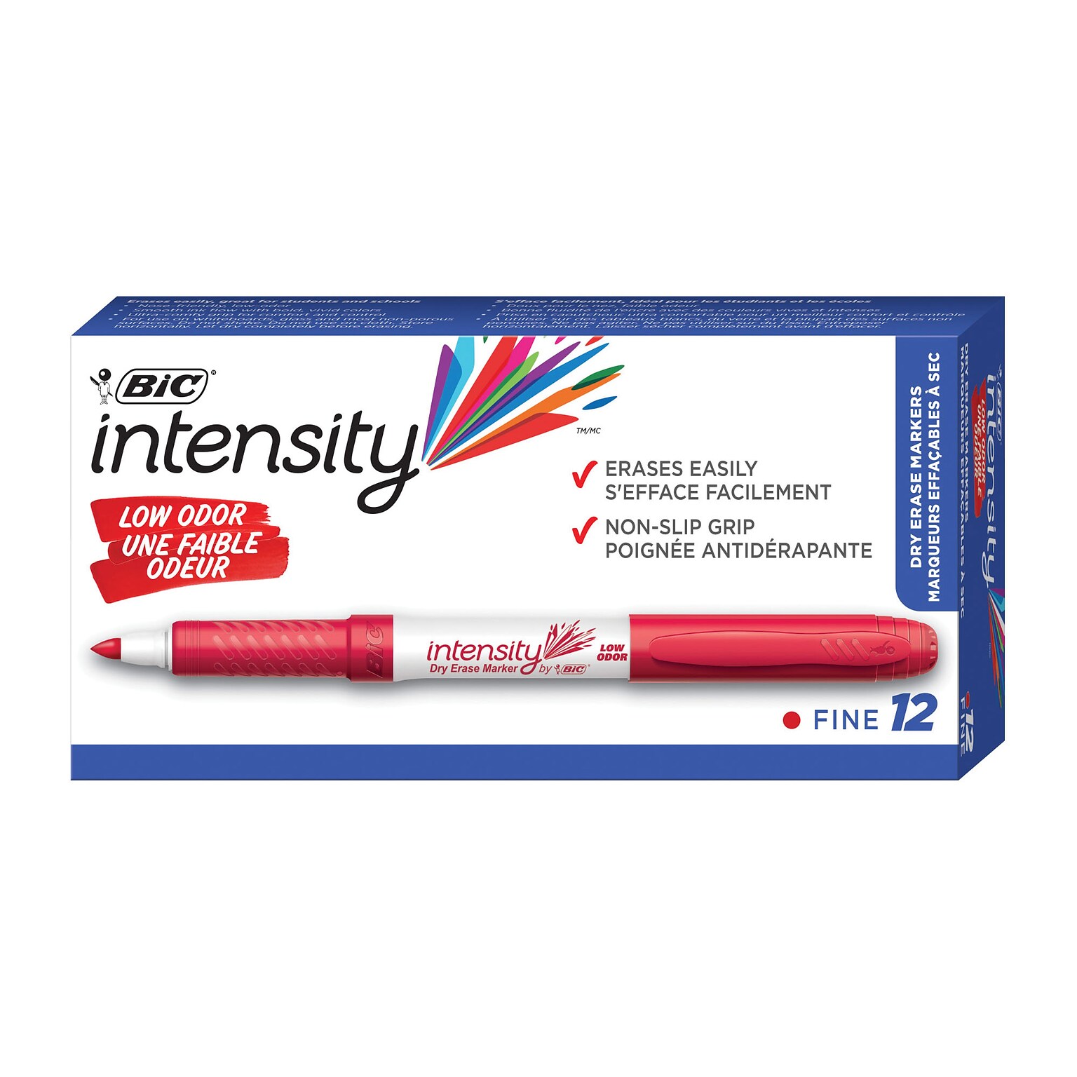 BIC Intensity Dry Erase Markers, Fine Tip, Red, 12/Pack (GDE11RED)