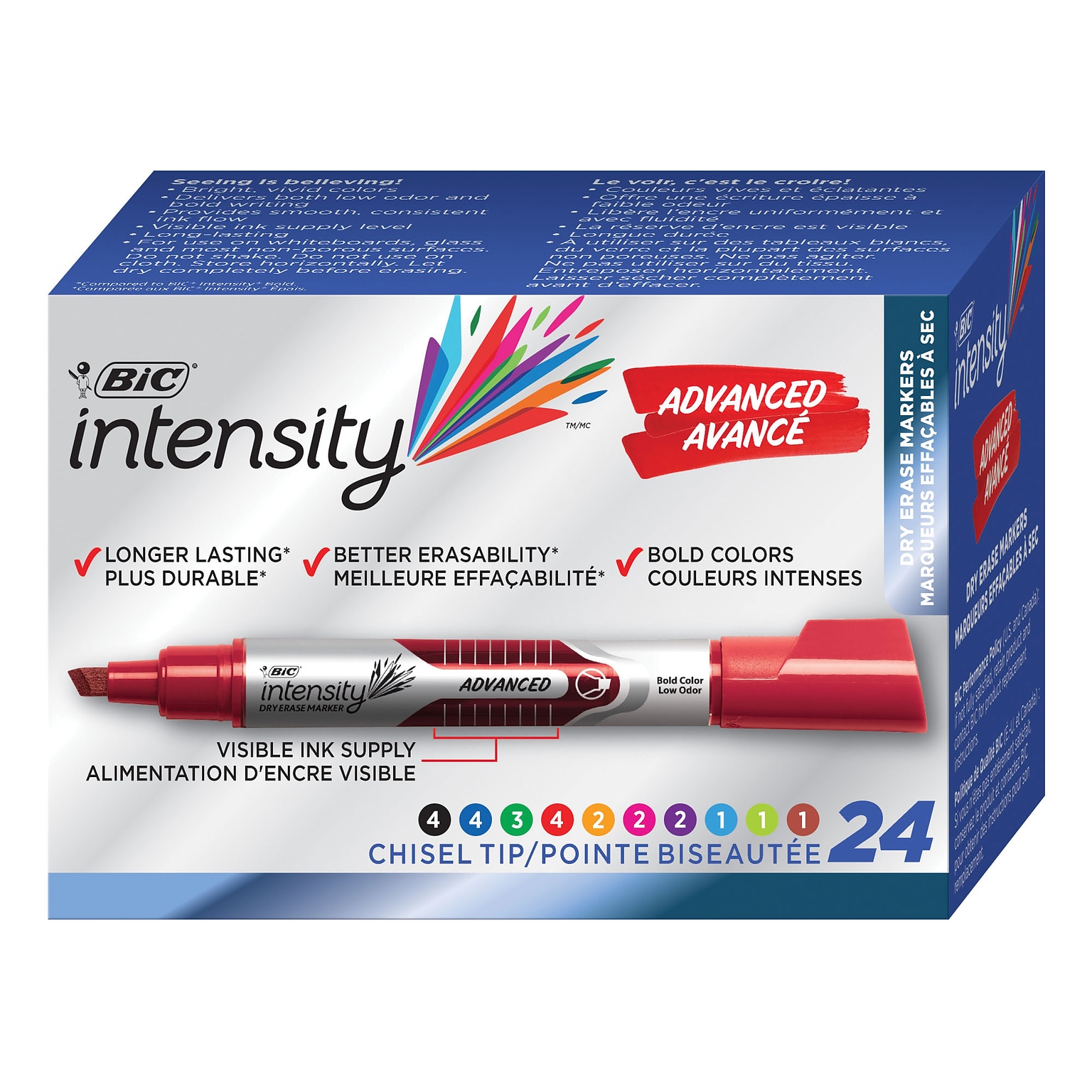 BIC Intensity Advanced Tank Dry Erase Markers, Chisel Tip, Assorted, 24/Pack (GELITP241AST)