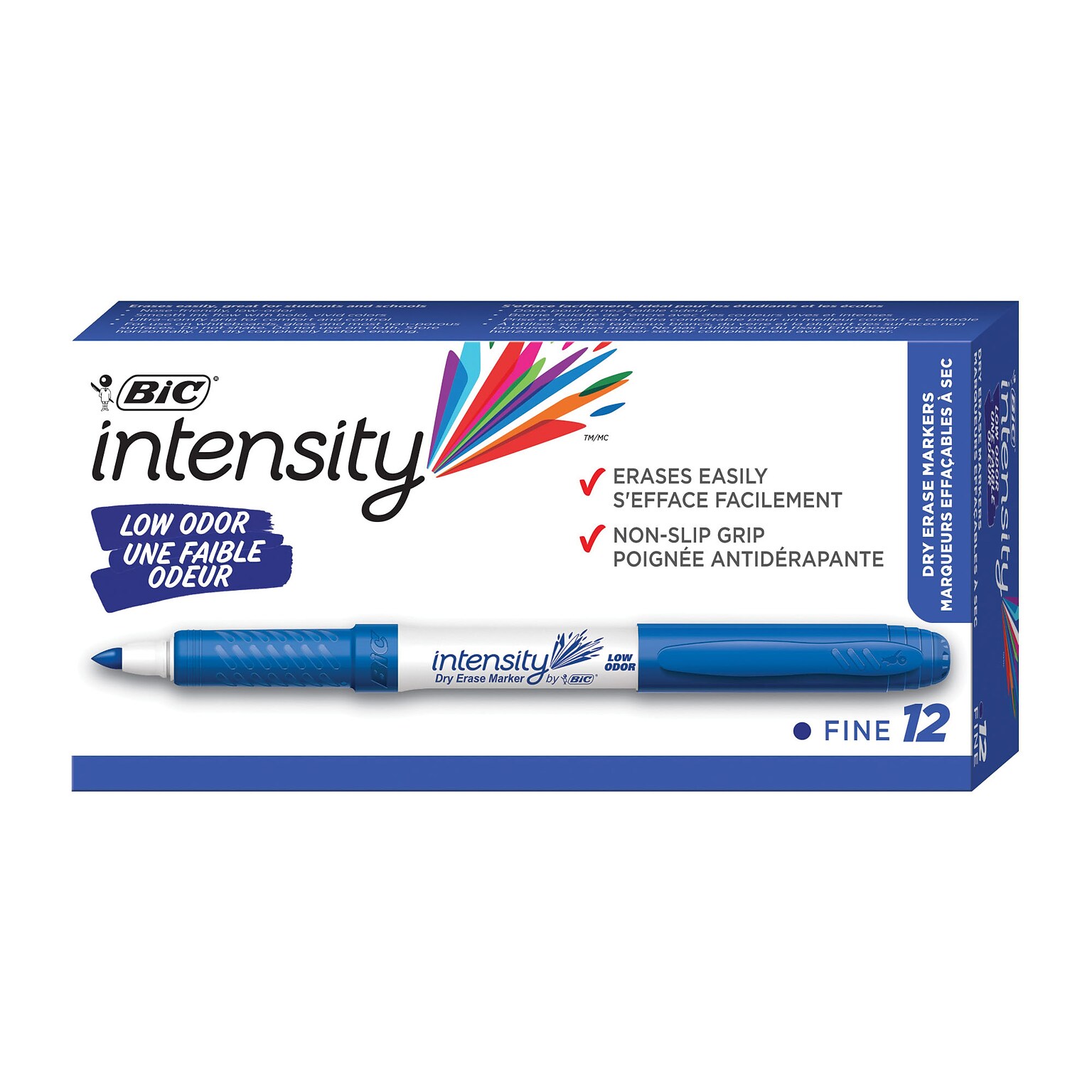BIC Intensity Dry Erase Markers, Fine Tip, Blue, 12/Pack (GDE11-BLU)