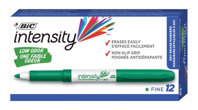 BIC Intensity Dry Erase Markers, Fine Tip, Green, 12/Pack (GDE11GRN)