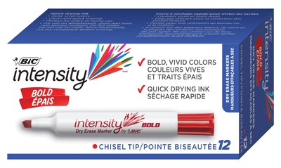 BIC Intensity Tank Dry Erase Markers, Chisel Tip, Red, 12/Pack (DEC11-RD)