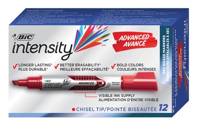 BIC Intensity Advanced Tank Dry Erase Markers, Chisel Tip, Red, 12/Pack (GELIT11-RED)