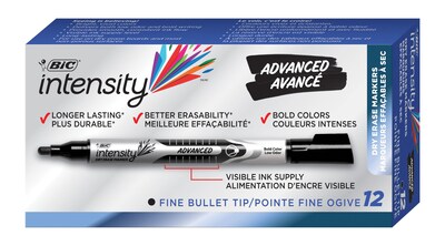 BIC Intensity Advanced Dry Erase Markers, Bullet Tip, Black, 12/Pack (GELIP11-BLK)