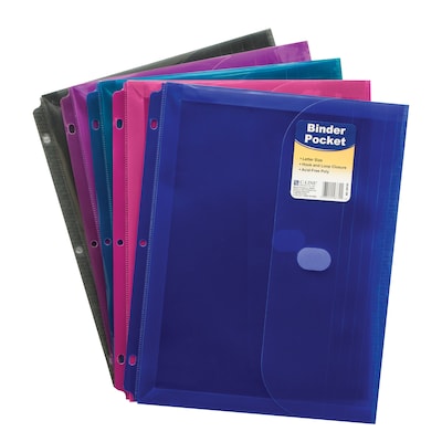 C-Line® Binder Pocket w/ Hook & Loop Closure, Letter Size, Assorted Colors, Bundle of 18 (CLI58730)