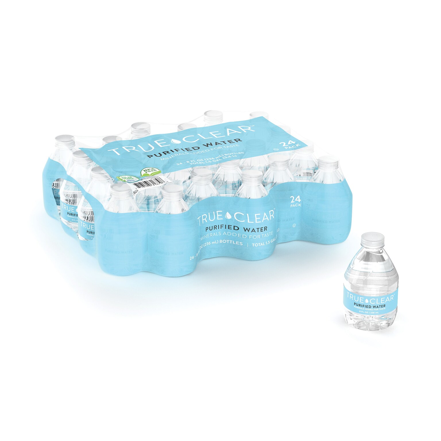 True Clear™ Purified Bottled Water, 8 fl oz. Bottles, 168/Pallet (TC54595)