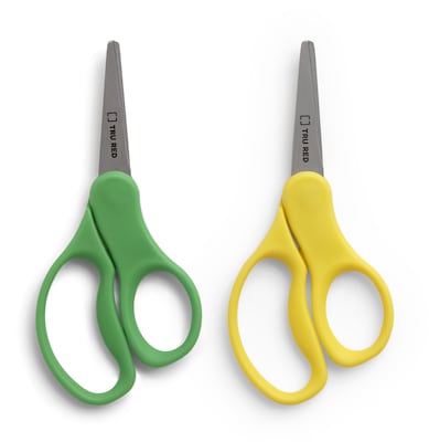 TRU RED™ 5 Kids Pointed Tip Stainless Steel Scissors, Straight Handle, Right & Left Handed, 2/Pack