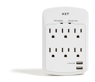 NXT Technologies™ 6-Outlet 2 USB Surge Protector Wall Mount, 1200 Joules (NX54321)