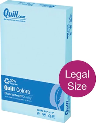 Quill Brand® 30% Recycled Multipurpose Colored Paper, 20 lbs., 8.5 x 14,  Blue, 500 Sheets/Ream (72