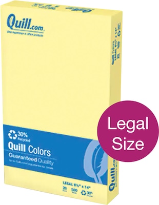 Quill Brand® 30% Recycled Multipurpose Paper, 20 lbs., 8.5 x 14, Canary Yellow, 500 sheets/Ream (7