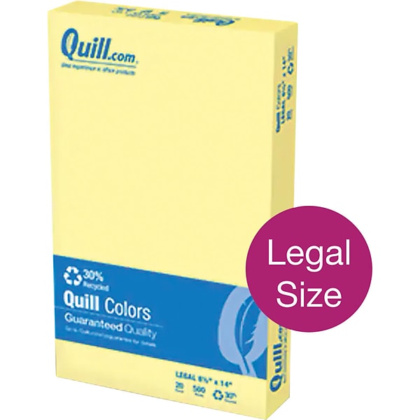 Quill Brand® 30% Recycled Multipurpose Paper, 20 lbs., 8.5 x 14, Canary Yellow, 500 sheets/Ream (720577)