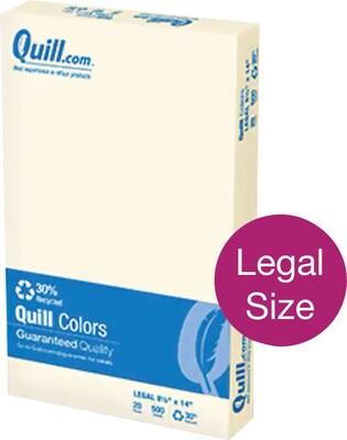 Quill Brand® 30% Recycled Multipurpose Colored Paper, 20 lbs., 8.5 x 14, Ivory, 500 Sheets/Ream (720583)