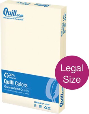 Quill Brand® 30% Recycled Multipurpose Paper, 20 lbs., 8.5 x 14, Ivory, 500 sheets/Ream (720583)