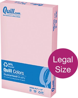 Quill Brand® 30% Recycled Multipurpose Paper, 20 lbs., 8.5" x 14", Pink, 500 sheets/Ream (720581)