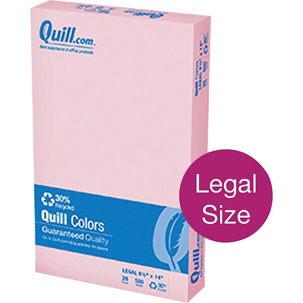 Quill Brand® 30% Recycled Multipurpose Colored Paper, 20 lbs., 8.5 x 14, Pink, 500 Sheets/Ream (720581)