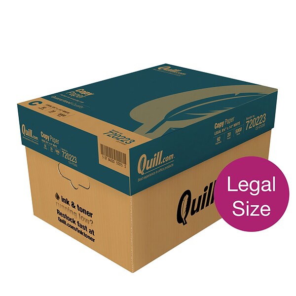Quill Brand® 8.5 x 14 Copy Paper, 20 lbs., 92 Brightness, 500 Sheets/Ream, 10 Reams/Carton (720223)