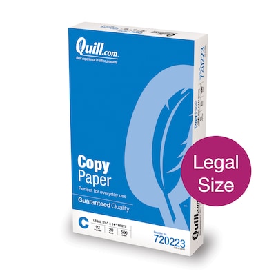 Quill Brand® 8.5 x 14 Copy Paper, 20 lbs., 92 Brightness, 500 Sheets/Ream (720223)