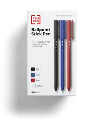 TRU RED™ Ballpoint Pens, Medium Point, 1.0mm, Assorted Colors, 60/Pack (TR54994)