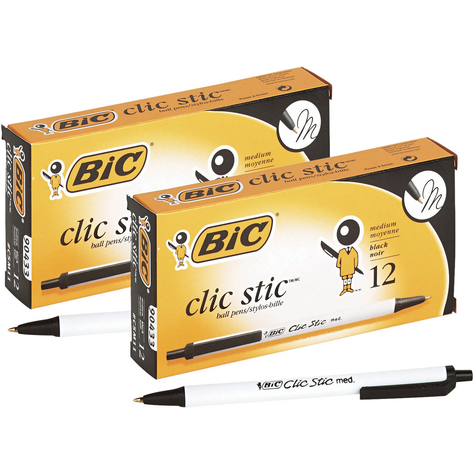 BOGO FREE BIC Clic Stic Retractable Ballpoint Pens, Medium Point, Black Ink, Dozen | Quill.com