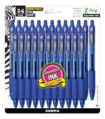 Zebra Z-Grip Retractable Ballpoint Pen, Medium Point, Blue Ink, 24/Pack (ZEB12225)