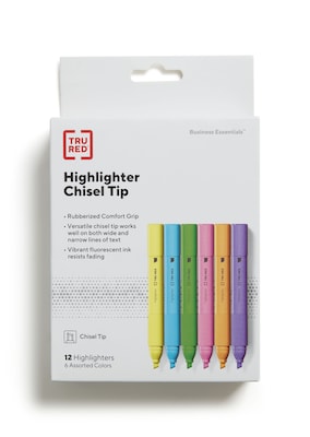 TRU RED™ Tank Highlighter with Grip, Chisel Tip, Assorted, 12/Pack (TR54585)