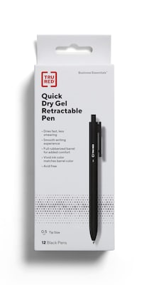 TRU RED™ Retractable Quick Dry Gel Pens, Fine Point, 0.5mm, Black, Dozen (TR54489)