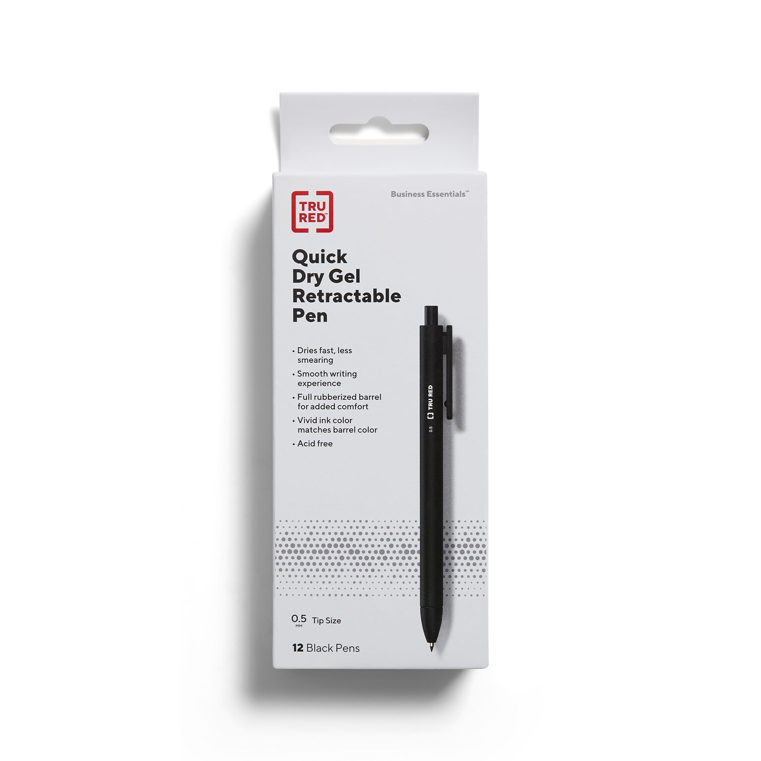 TRU RED™ Retractable Quick Dry Gel Pens, Fine Point, 0.5mm, Black, Dozen (TR54489)