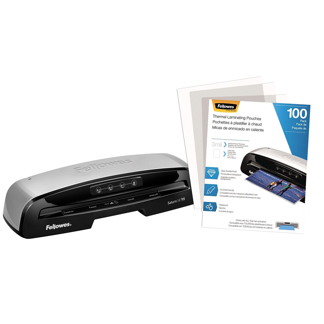 9.5 inch 5735805 with Laminating Pouches Kit Fellowes Laminator Saturn3i 95 2 Pack Rapid 1 Minute Warm-up Laminating Machine 