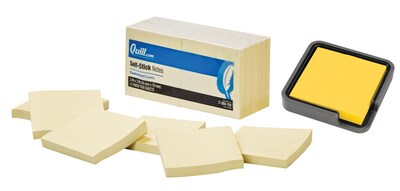 Quill Brand® Self-Stick Sticky Flat Notes; 3 x 3, Yellow, 12 Pk & Post-it® Note Dispenser - Special Offer!