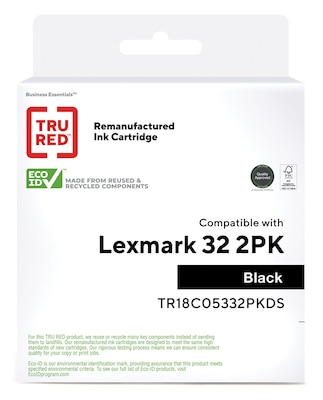TRU RED™ Remanufactured Black Standard Yield Ink Cartridge Replacement for Lexmark (#32), 2/Pack