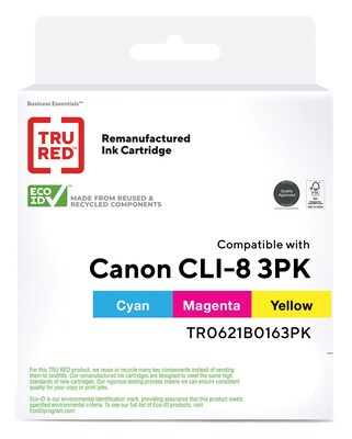 TRU RED™ Remanufactured Cyan/Magenta/Yellow Standard Yield Ink Cartridge Replacement for Canon CLI-8 (0621B016), 3/Pack