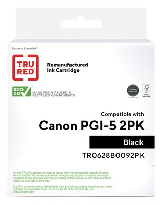 TRU RED™ Remanufactured Black Standard Yield Ink Cartridge Replacement for Canon PGI-5 (0628B009), 2/Pack