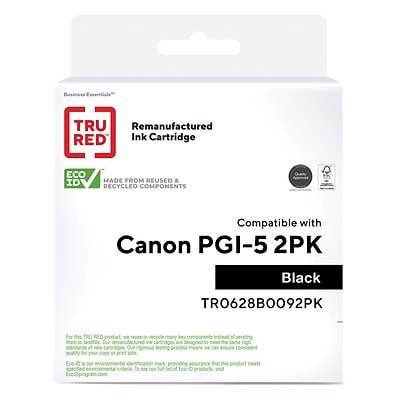TRU RED™ Remanufactured Black Standard Yield Ink Cartridge Replacement for Canon PGI-5 (0628B009), 2/Pack