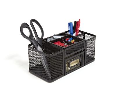 TRU RED™ 7-Compartment Wire Mesh Accessory Holder, Matte Black (TR57541)