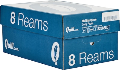 Quill Brand 8.5 x 11 Multipurpose Copy Paper, 20 lbs, 94 Brightness, 500 Sheets/Ream, 8 Reams/Carto