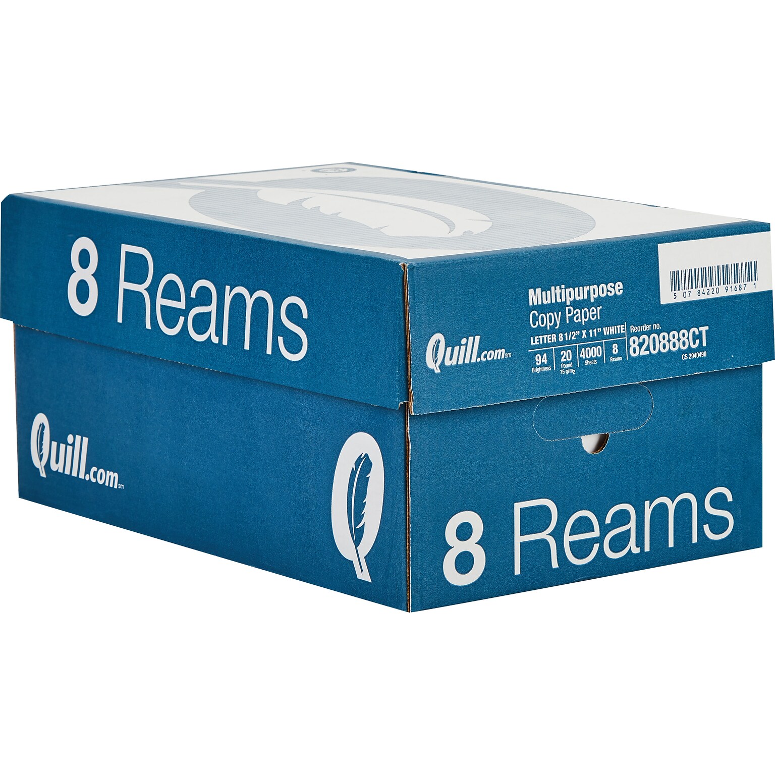 Quill Brand® 8.5 x 11 Multipurpose Copy Paper, 20 lbs., 94 Brightness, 500 Sheets/Ream, 8 Reams/Carton (820888CT)