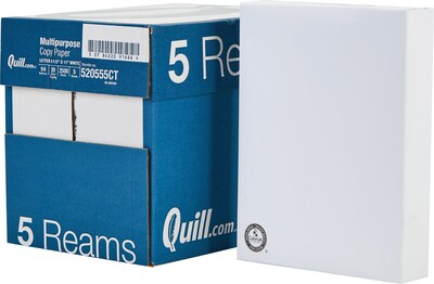 Quill Brand® 8.5" x 11" Multipurpose Copy Paper, 20 lbs., 94 Brightness, 500 Sheets/Ream, 5 Reams/Carton (520555)