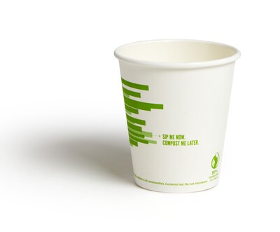 Perk™ Compostable Paper Hot Cup, 10 Oz., White/Green, 500/Carton (PK56223CT)
