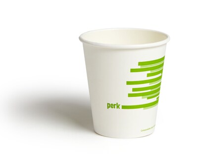 Perk™ Compostable Paper Hot Cup, 10 Oz., White/Green, 500/Carton (PK56223CT)